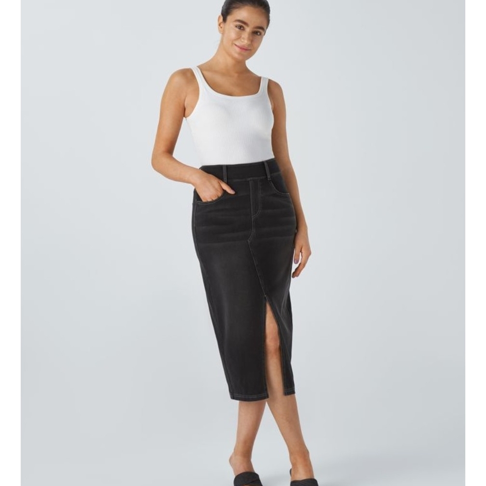 Halara Flex™High Waisted Pockets Bodycon Washed Denim Casual Midi - Picture 2 of 6